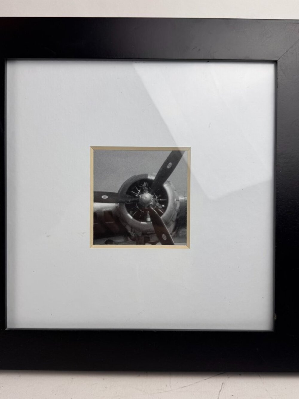 Vintage Airplane Propeller Framed B&W Art Print 12.5x12.5 INC